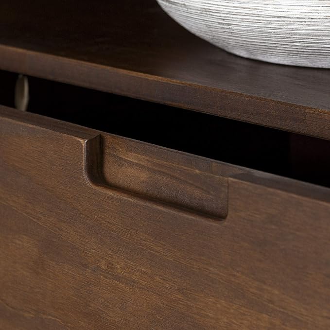 Walker Edison 3-Drawer Mid Century Modern Wood TV Stand for TV's up to 65" Flat Screen Cabinet Door Living Room Storage Entertainment Center, 58 Inch, Walnut - LeafyLoom