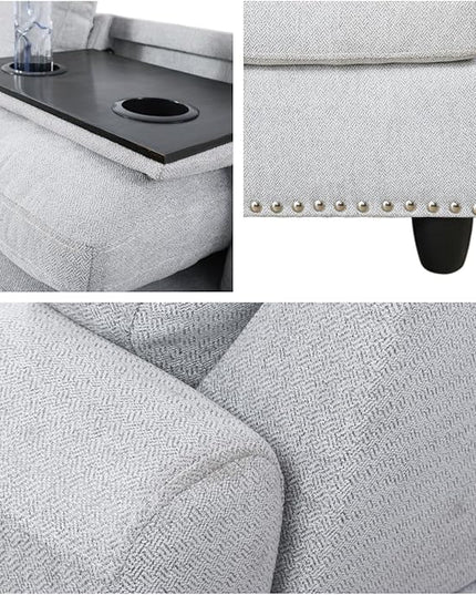 L Shaped Sofa with Ottoman Modern Sectional Living Room, Bedroom, Office, L Couch Grey White - LeafyLoom