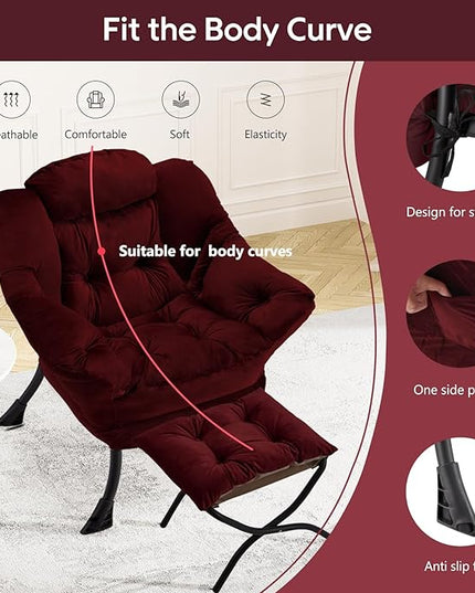 Lazy Chair with Folding Ottoman Modern Large Accent Chair,Contemporary Lounge Leisure Sofa Chair with Armrests Upholstered Sofa Armchair Reading Chair for Bedroom,Dorm & Office,Dusty Rose - LeafyLoom