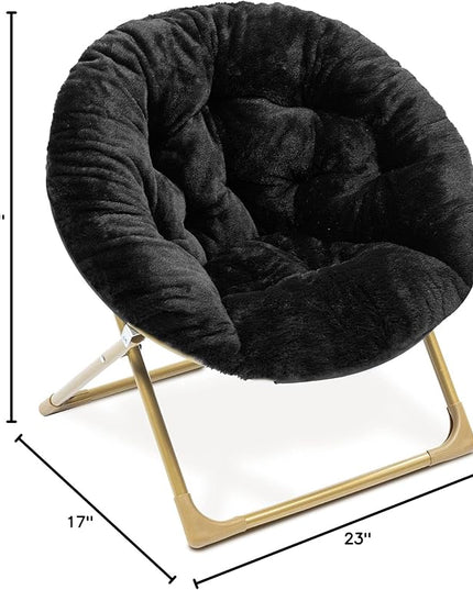 Milliard Mini Cozy Chair for Kids, Sensory Faux Fur Folding Saucer Chair for Toddlers, Black - LeafyLoom