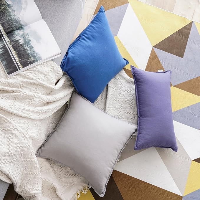Jeanerlor Pack of 2 Cotton Linen Soft Soild Decorative Square Throw Pillow Covers Set Cushion Case for Sofa Bedroom Car24 x 24 Inch 60 x 60cm,Silver Grey - LeafyLoom
