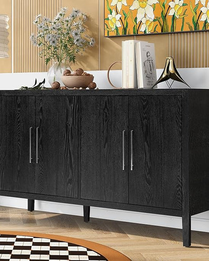 Merax Wood Sideboard Buffet Cabinet with Storage, 4 Door Farmhouse Cupboard w/Adjustable Shelves, Console Table for Kitchen, Dining/Living Room, Black - LeafyLoom