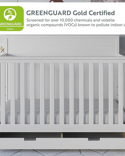 STORKCRAFT Homestead 5-in-1 Convertible Crib with Drawer (Pebble Gray) – GREENGUARD Gold Certified, Crib with Drawer Combo, includes Nursery Storage Drawer, Converts to Toddler Bed and Full-Size Bed - LeafyLoom