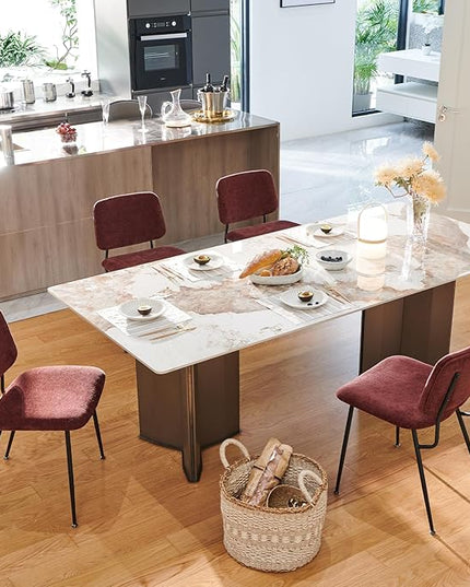 COLAMY Modern Upholstered Fabric Dining Room Accent Diner Stylish Kitchen Chairs with Solid Metal Legs, set of 2, Red - LeafyLoom