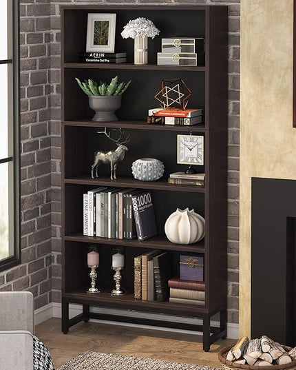 Tribesigns Tall Bookcase and Bookshelf, 70.8” Large Bookcases Organizer with 5-Tier Storage Shelves, Heavy Duty Free-Standing Library Bookshelf Shelving Unit for Living Room, Bedroom (Sandalwood) - LeafyLoom
