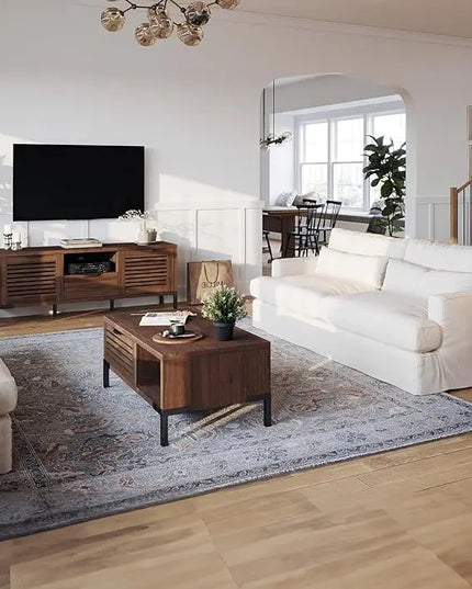 Bme Millie Solid Wood Coffee Tables, Industrial Modern Living Room Center Desk with 2 Storage Drawers & Fully Assembled, Rustic Chestnut - LeafyLoom