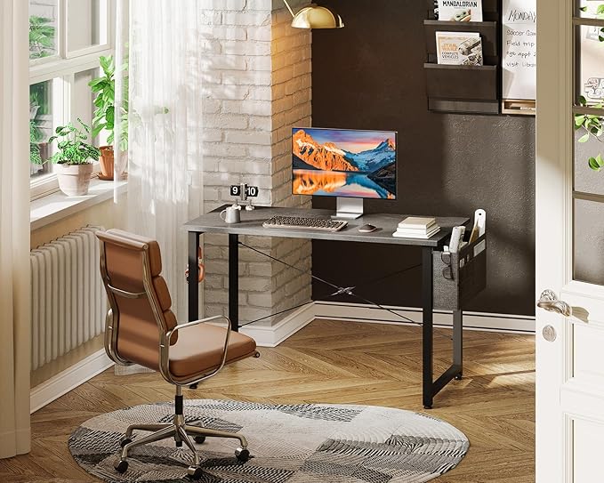 ODK Computer Desk, 40 Inch Small Study Desk, Office Desk with Storage, Work Table with Headphone Hook for Small Space Home Office, Gray - LeafyLoom