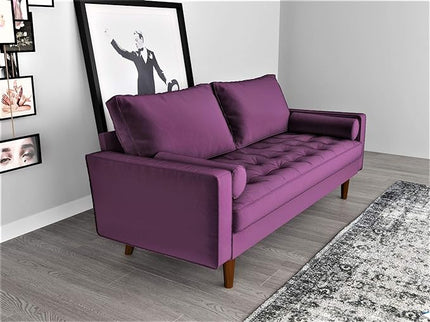 S5458 Mid Century Modern Velvet Upholstered Tufted Living Room Sofa, 69.68", Eggplant - LeafyLoom