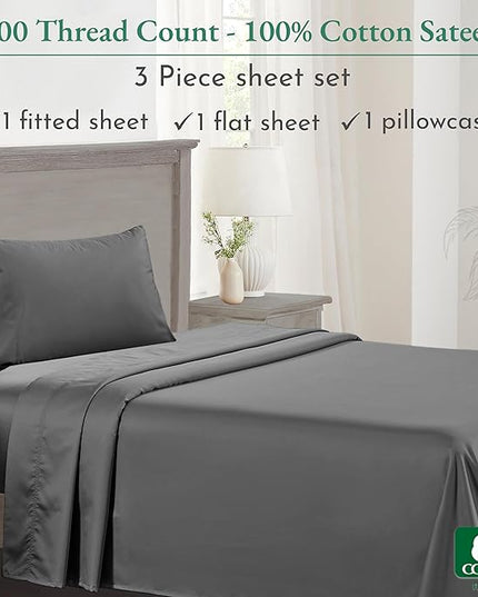 California Design Den Luxury Twin XL Sheet Set - 100% Cotton, 600 Thread Count Deep Pocket XL Twin Sheets, Hotel-Quality Bedding with Soft Sateen Weave - Grey - LeafyLoom