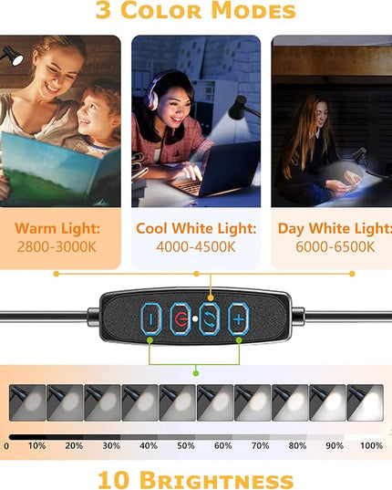 Clip on lamp for Bed Headboard with Clamp for Reading, Small Clip on Light for Desk or Bedside, Flexible Gooseneck Small Clamp Light has 3 Color Modes 10 Brightness.(Black) - LeafyLoom