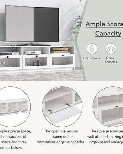 Merax Sleek & Modern Design TV Stand with Acrylic Board Door and Black Handles, Chic Elegant Media Console for Television Up to 65", Ample Storage Space Cabinet, 63.0 inch Length, White - LeafyLoom