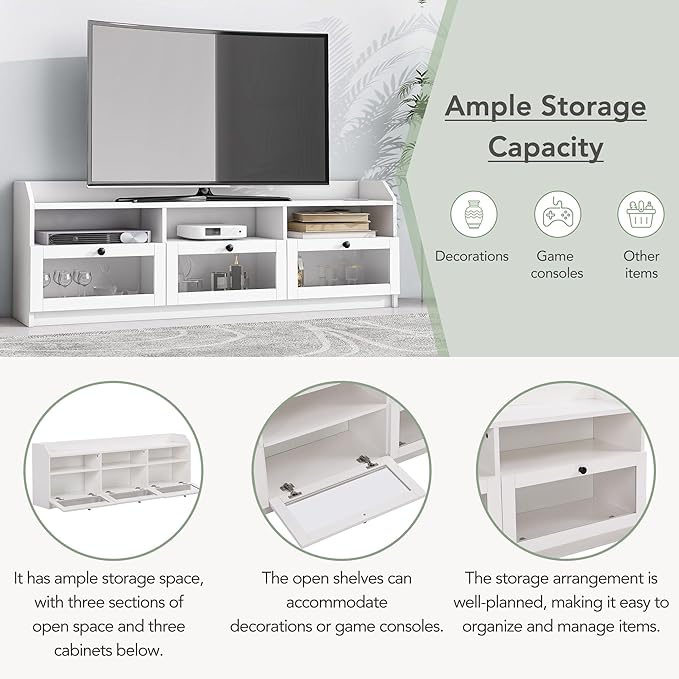 Merax Sleek & Modern Design TV Stand with Acrylic Board Door and Black Handles, Chic Elegant Media Console for Television Up to 65", Ample Storage Space Cabinet, 63.0 inch Length, White - LeafyLoom