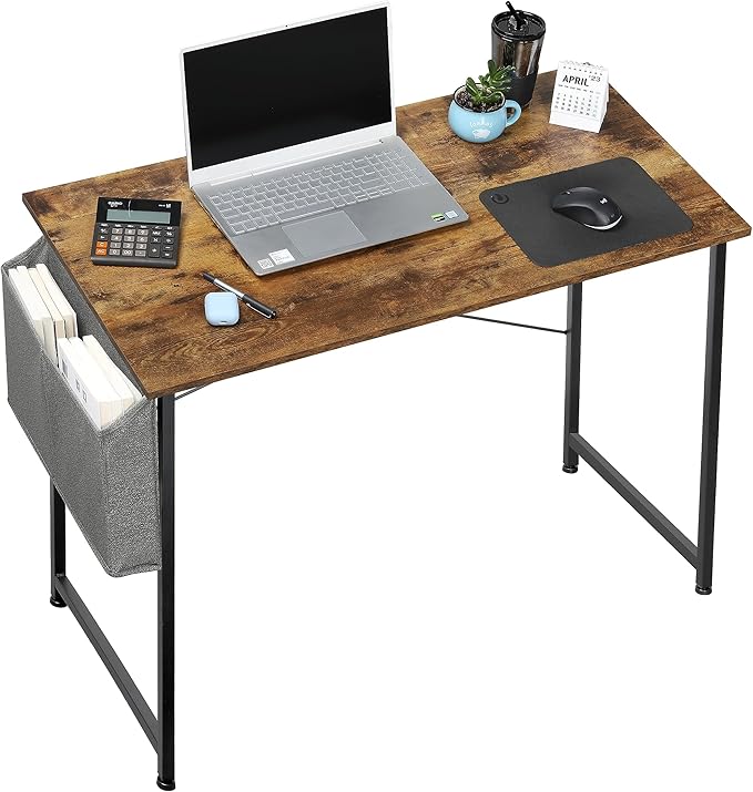 YSSOA 40/47 Inch Computer, Modern Simple Style Home Office, Study Student Writing, Vintage Wooden Desk, 40 Inch, Brown - LeafyLoom