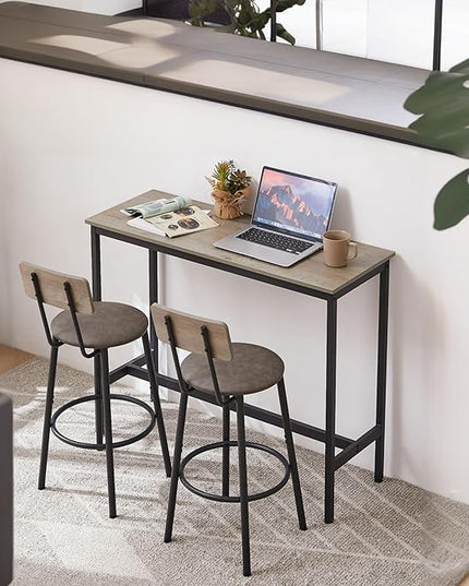 NicBex Kitchen Small Dining Table for 2 Breakfast Nook Table Set Bar Table Set with 2 Bar Stools Pu Soft Seat with Backrest for Small Space, Dining Room, Apartment, Easy Clean, Grey - LeafyLoom