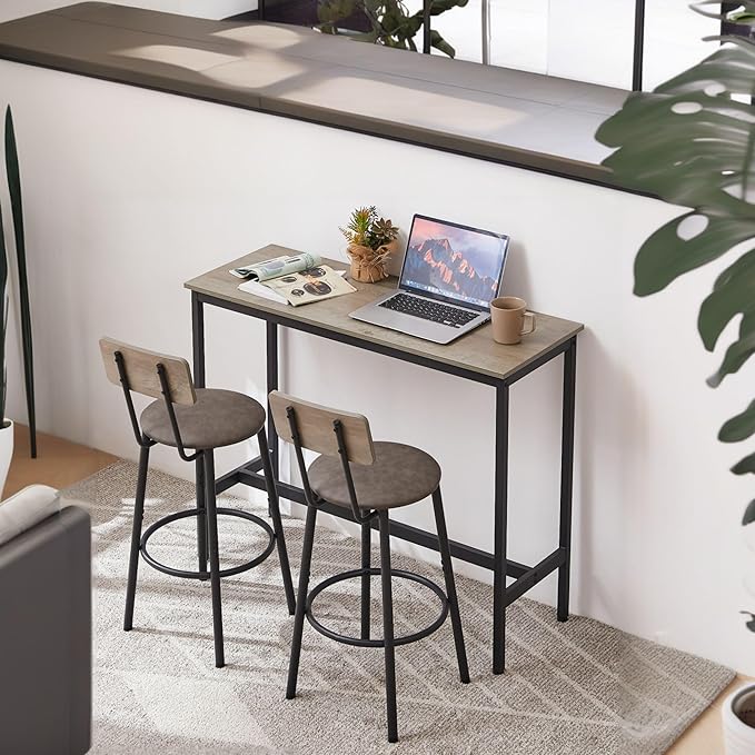 NicBex Kitchen Small Dining Table for 2 Breakfast Nook Table Set Bar Table Set with 2 Bar Stools Pu Soft Seat with Backrest for Small Space, Dining Room, Apartment, Easy Clean, Grey - LeafyLoom