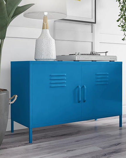 Novogratz Cache 2 Door Metal Locker Accent Storage Cabinet, Blue - LeafyLoom