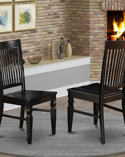 East West Furniture Weston Dining Slat Back Wood Seat Kitchen Chairs, Set of 2, WEC-BLK-W - LeafyLoom