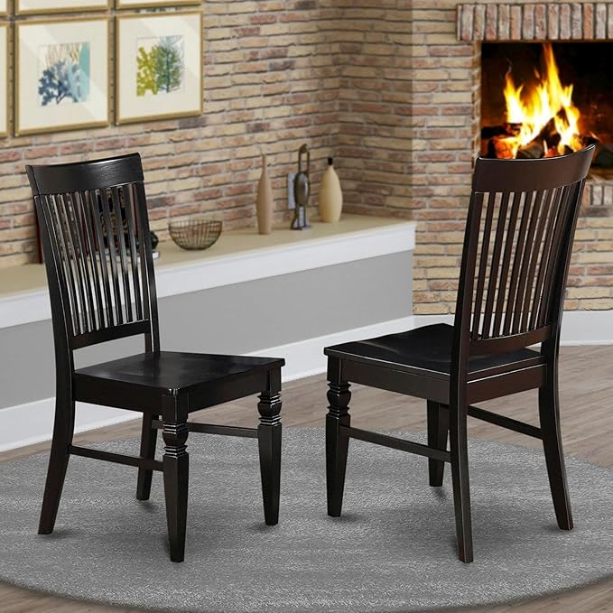 East West Furniture Weston Dining Slat Back Wood Seat Kitchen Chairs, Set of 2, WEC-BLK-W - LeafyLoom