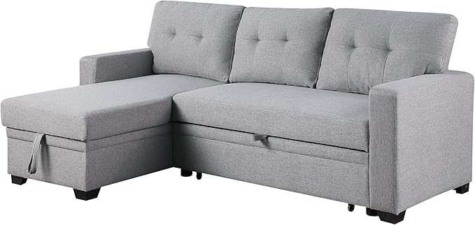 82" Sectional Sofa, L Shaped Sleeper of Convertible Lounge, Pull Out Couch Bed and Storage Chaise for Home Living Room Apartment Dorm, 82inch, Light Gray - LeafyLoom