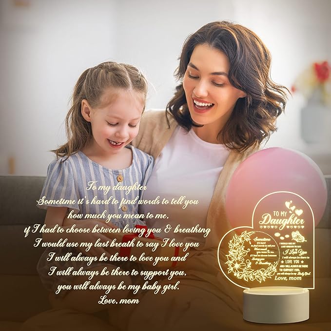 Gifts for Daughter, Daughter Gifts from Mom, to My Daughter Acrylic Night Lamp, Ideal Mother's Day Graduation Wedding Valentines Christmas Gifts for Daughter from Mothers - LeafyLoom