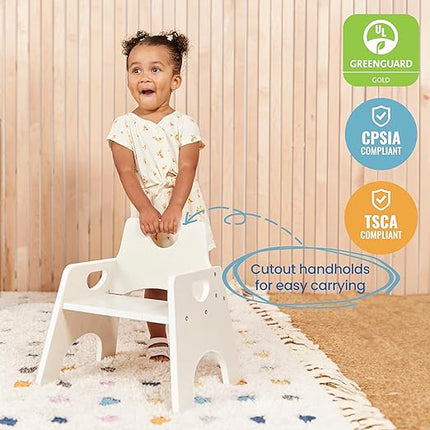 ECR4Kids Stackable Wooden Toddler Chair, 8in, Kids Furniture, White Wash, 2-Pack - LeafyLoom