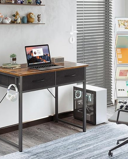 ODK Small Desk with Fabric Drawers- for Bedroom, Vanity Desk with Storage, Home Office Computer Desk for Small Spaces, 32 Inch Modern Work Writing Study Table, Vintage - LeafyLoom