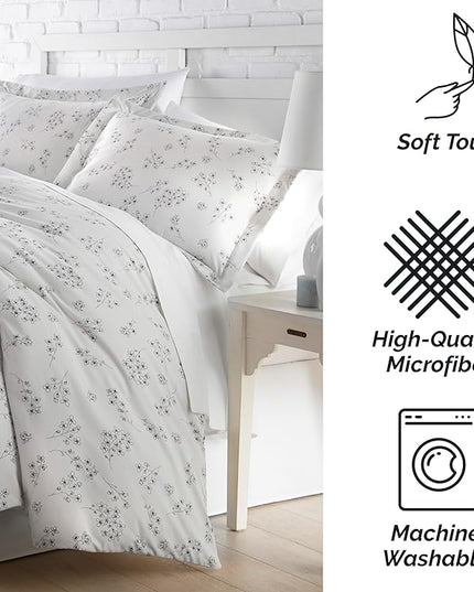 Southshore Fine Living, Inc. 3-Piece Full/Queen Comforter Set, Down Alternative All-Season Floral Comforter with Matching Shams, Soft Flowered Bedspread, Full or Queen Bedding, Sweet Florals Grey - LeafyLoom
