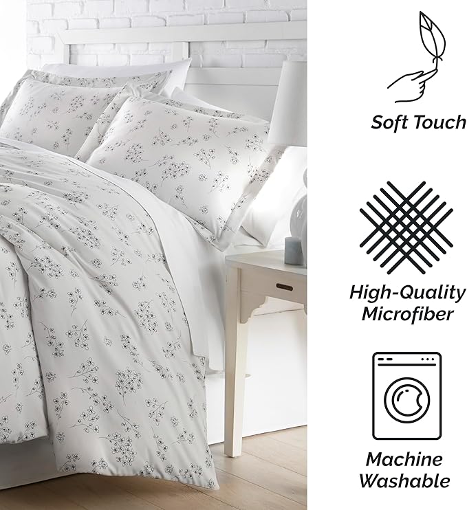 Southshore Fine Living, Inc. 3-Piece Full/Queen Comforter Set, Down Alternative All-Season Floral Comforter with Matching Shams, Soft Flowered Bedspread, Full or Queen Bedding, Sweet Florals Grey - LeafyLoom