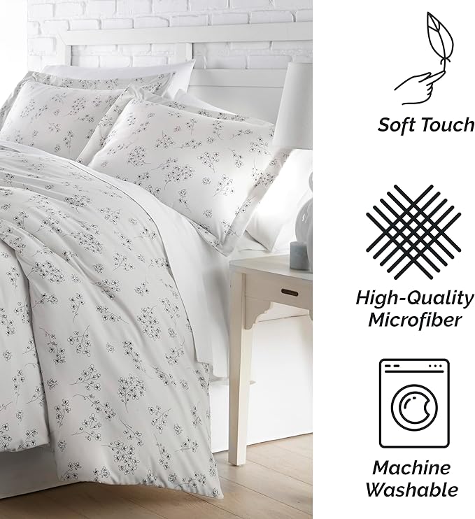 Southshore Fine Living, Inc. 3-Piece Oversized King Comforter Set, Down Alternative Floral Comforter with Matching Shams, Soft Flowered Bedspread for King or Cal King Beds, Sweet Florals Grey - LeafyLoom