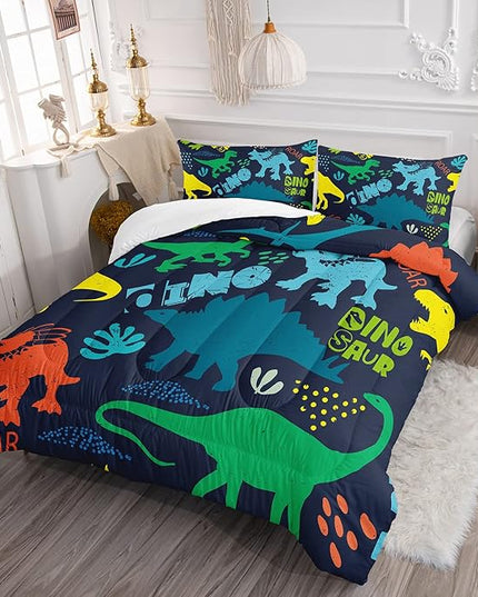 Axolotl Boys Bedding Cartoon Dinosaur Comforter Set Queen Size,Cute Dinosaur Bedding Set for Kids Boys Girls Teens Adults Room Decor,Kids Comforter Set All Season,1 Quilt 2 Pillow Cases,Purple - LeafyLoom