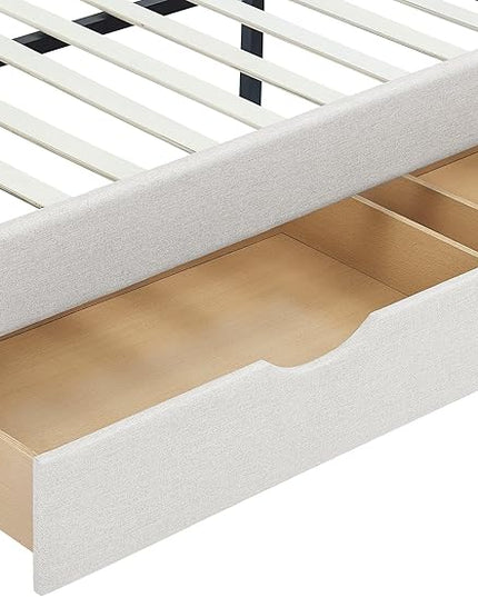 Full Size Upholstered Daybed with Two Storage Trundle Drawers, Solid Wooden Bed Frame w/Button Tufted Backrest, No Box Spring Needed, for Kids, Bedroom, Dorm, Beige-3 - LeafyLoom