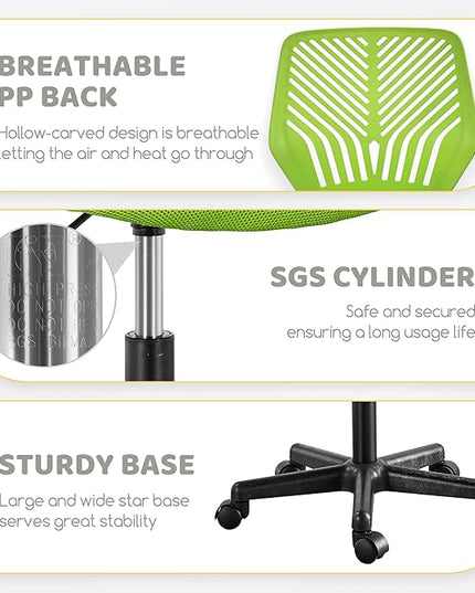 Yaheetech Kids Cute Desk Chair Small Computer Desk Chair for Teens Low-Back Armless Study Chair Swivel Task Chair Bedroom School Chair with Lumbar Support, Green - LeafyLoom