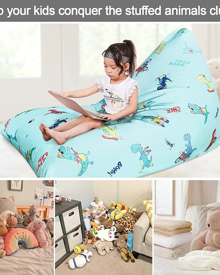 Jorbest Stuffed Animal Storage, Dinosaur Bean Bag Chair, Stuffed Animal Storage Bean Bag Chair for Kids and Adults, Dinosaur Bean Bag for Boys and Girls - Cover ONLY (Dinosaur 200L/52 Gal) - LeafyLoom