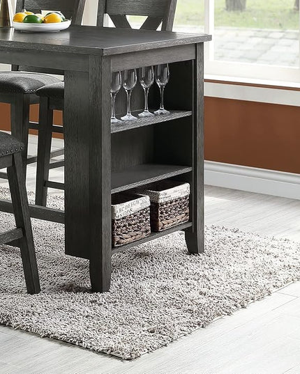 NicBex 60Inch Rectangular Dining Table,Counter Height Kitchen Table with Solid Wood Tabletop and Storage Shelves for 4 to 6,Dining Room Table for Kitchen,Small Space,Dining Living Room,Easy Clean,Gray - LeafyLoom