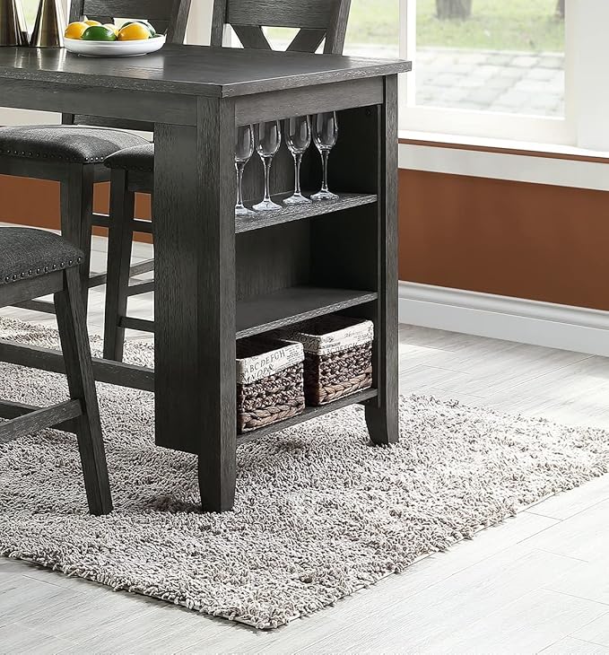 NicBex 60Inch Rectangular Dining Table,Counter Height Kitchen Table with Solid Wood Tabletop and Storage Shelves for 4 to 6,Dining Room Table for Kitchen,Small Space,Dining Living Room,Easy Clean,Gray - LeafyLoom