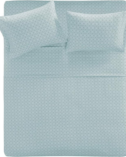 Comfort Spaces Cotton Flannel Breathable Warm Deep Pocket Sheets with Pillow Case Bedding, Queen, Aqua Geo 4 Piece - LeafyLoom