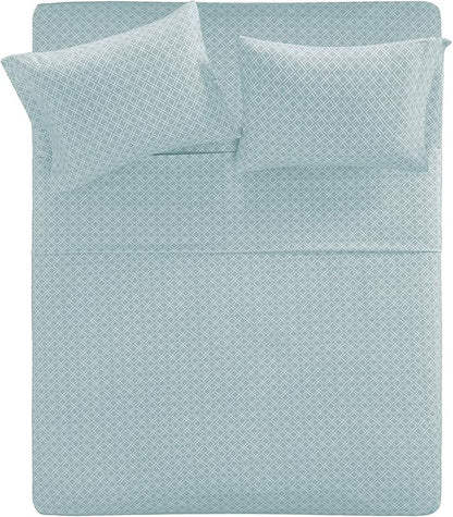 Comfort Spaces Cotton Flannel Breathable Warm Deep Pocket Sheets with Pillow Case Bedding, Queen, Aqua Geo 4 Piece - LeafyLoom