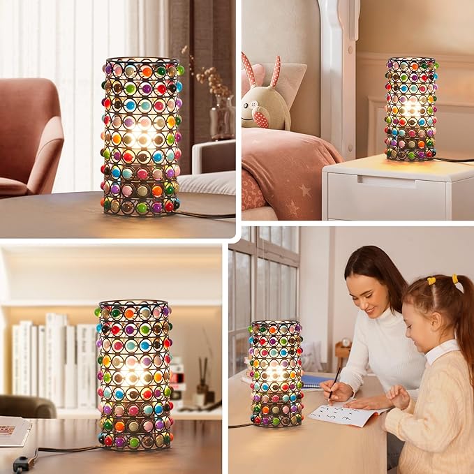 Colorful Beads Table Lamp-Cute Lamp for Girls Room, Unique Lampshade, Bulb Included - LeafyLoom