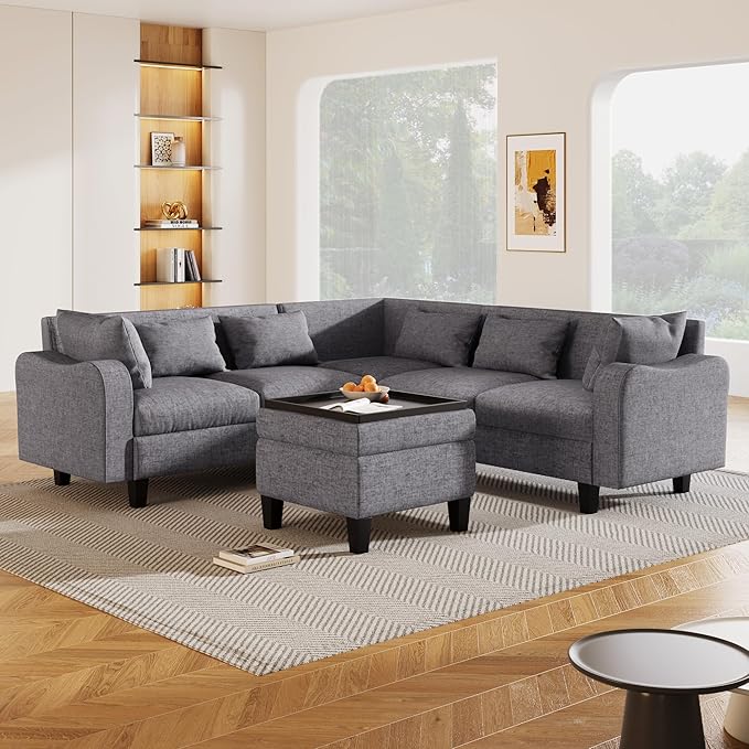 Sectional Sofa Bed Set-Freely Combinable Modular Couch with Ottoman, Upholstered Sleeper Loveseat for Living Room, Office, Apartment - LeafyLoom