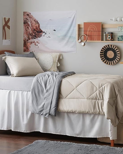 Bedsure Beige Twin XL Comforter Sets - 5 Pieces Reversible Twin XL Bedding Sets, Bed Sets Comforters, Sheets, Pillowcase & Sham, Grey XL Twin Bed in a Bag for College - LeafyLoom