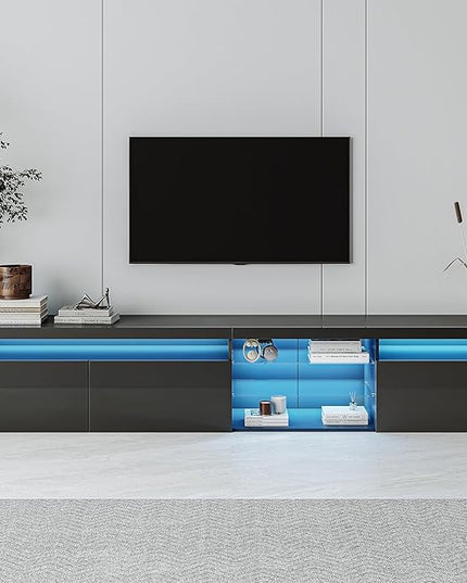NicBex TV Stand for 100 Inch TV LED Gaming Entertainment Center Media Storage Console Table with 2 Glass Shelves and LED Color Changing Lights for Living Room,Bedroom,94.50 Inch,Black - LeafyLoom