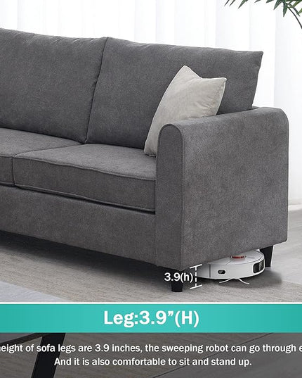 91" Modern Upholstered Living Room Sectional Sofa,with 3 Pillows,L Shape Wood Frame Furniture Couch,w/Track Armrests,Cushions and Legs,for Dorm, Apartment,Studio,Office,Grey - LeafyLoom