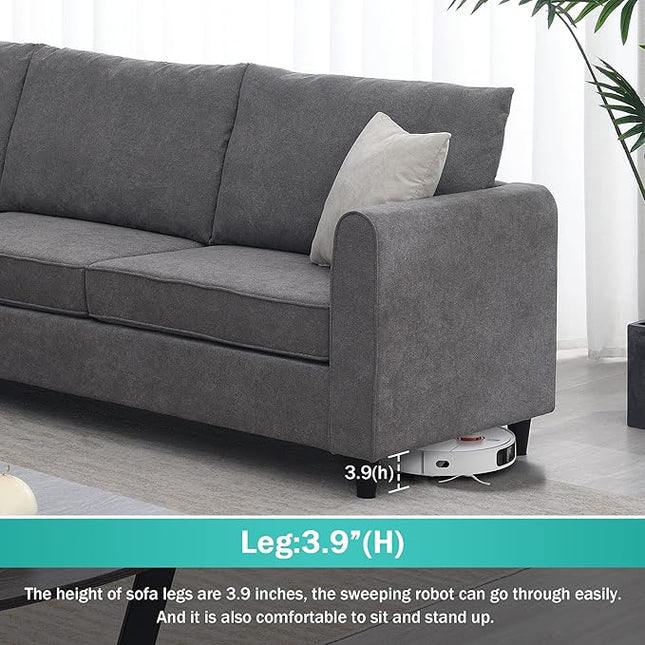 91" Modern Upholstered Living Room Sectional Sofa,with 3 Pillows,L Shape Wood Frame Furniture Couch,w/Track Armrests,Cushions and Legs,for Dorm, Apartment,Studio,Office,Grey - LeafyLoom