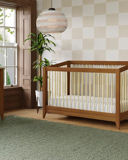 Babyletto Sprout 4-in-1 Convertible Crib with Toddler Bed Conversion Kit in Chestnut and Natural, Greenguard Gold Certified - LeafyLoom