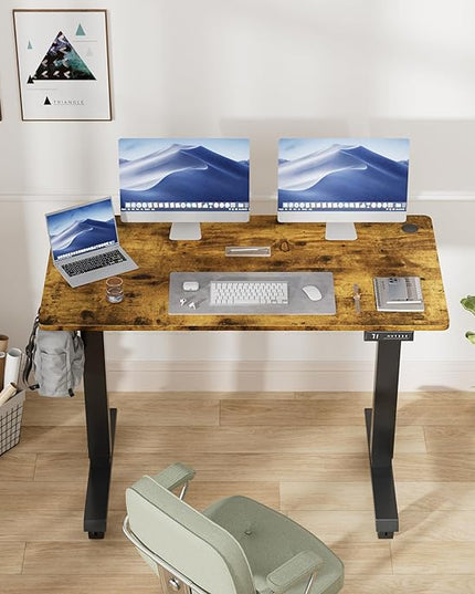 Electric Standing Desk 48 Inch, Ergonomic Height Adjustable Table with T-Shaped Metal Bracket Modern Computer Workstations for Home Office, Rustic Brown, 48 x 24 Inch - LeafyLoom