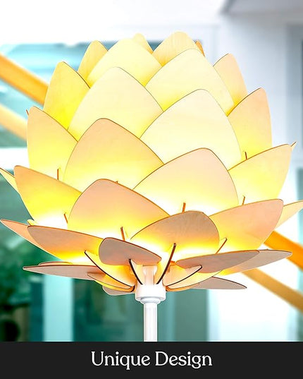 Brightech Artichoke LED Floor Lamp, Great Living Room Décor, Modern Lamp for Living Rooms & Offices, Bohemian Standing Lamp for Bedroom Reading, Tall Lamp with Multi-Panel Wooden Shade - LeafyLoom