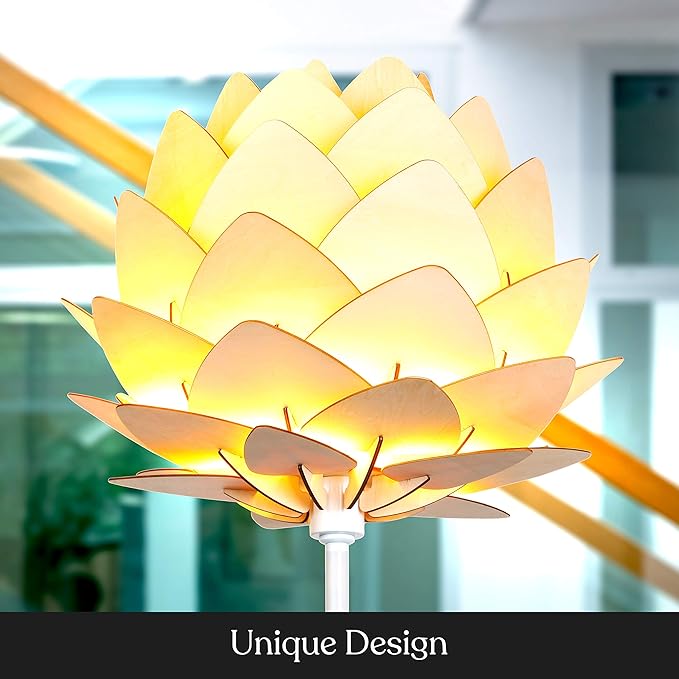 Brightech Artichoke LED Floor Lamp, Great Living Room Décor, Modern Lamp for Living Rooms & Offices, Bohemian Standing Lamp for Bedroom Reading, Tall Lamp with Multi-Panel Wooden Shade - LeafyLoom