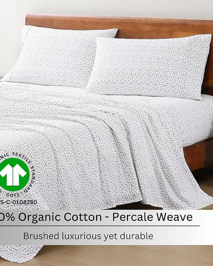 LANE LINEN 100% Organic Cotton Queen Sheet Set, 4Pc Cotton Sheets Queen Size Bed set, Soft & Breathable Percale Weave, Deep Pocket Queen Sheets, Hotel-Quality Bed Sheets Queen Size - Haze Grey - LeafyLoom
