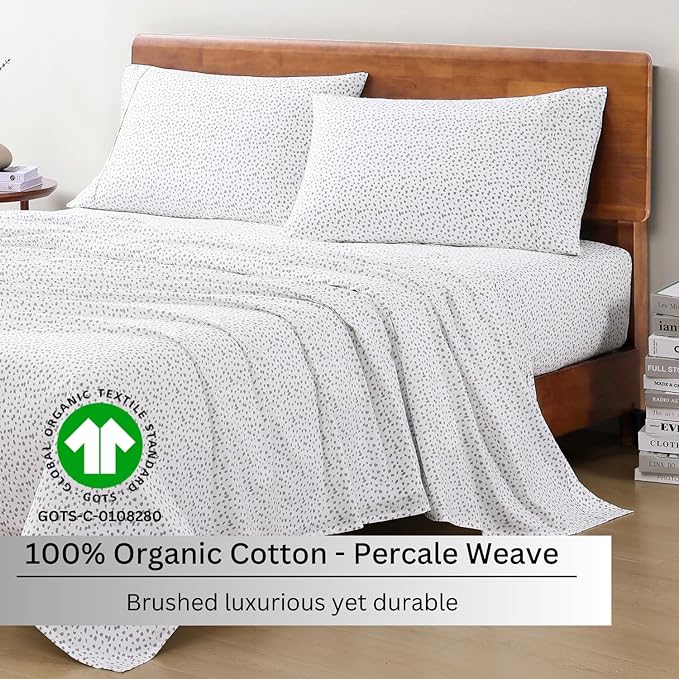 LANE LINEN 100% Organic Cotton Queen Sheet Set, 4Pc Cotton Sheets Queen Size Bed set, Soft & Breathable Percale Weave, Deep Pocket Queen Sheets, Hotel-Quality Bed Sheets Queen Size - Haze Grey - LeafyLoom
