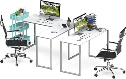 SHW 48-Inch Mission L-Shaped Home Computer Desk, White - LeafyLoom